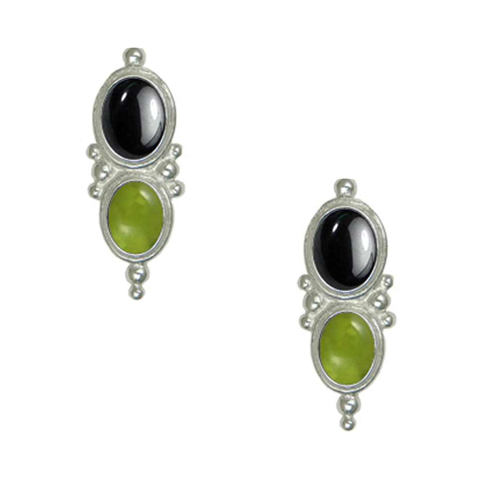 Sterling Silver Drop Dangle Earrings With Hematite And Peridot